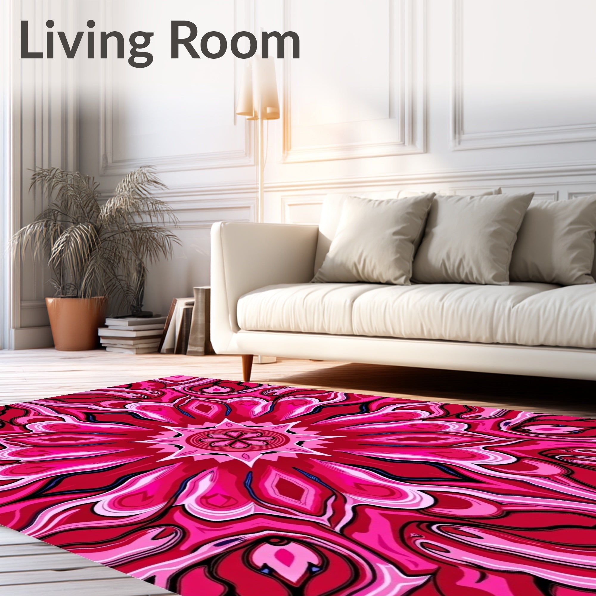 Vivid Pink Floral Kaleidoscope Pattern Rug