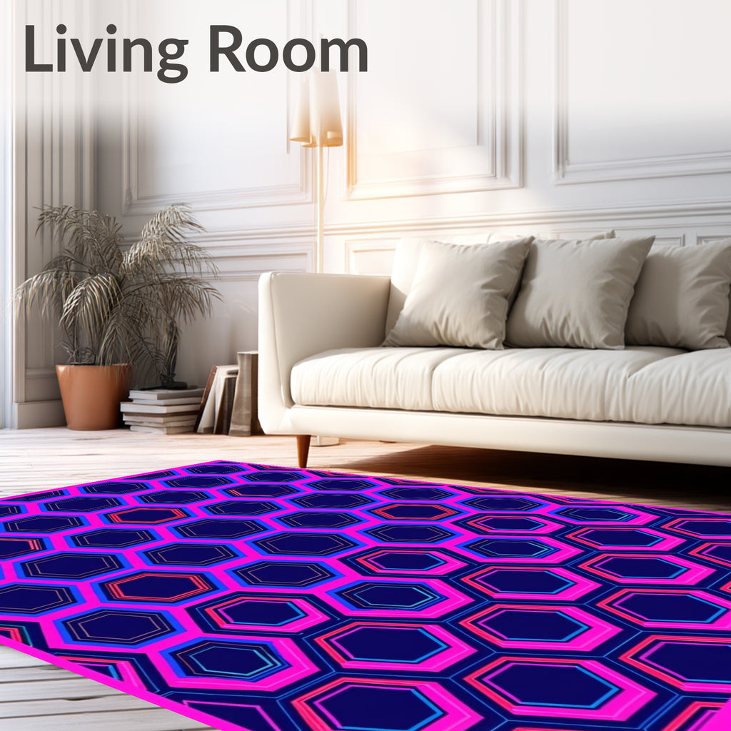 Bold Pink Blue Hexagon Geometric Design Rug