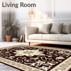 Chocolate Cream Floral Scroll Pattern Rug