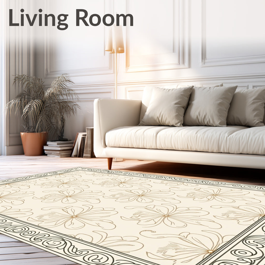 Elegant Floral Bordered Cream Rug