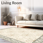 Elegant Floral Bordered Cream Rug