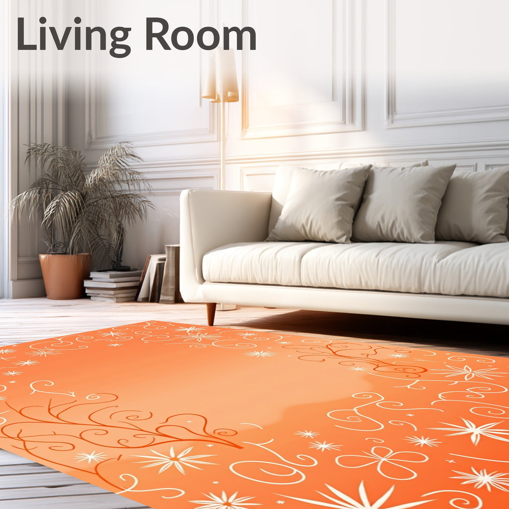 Orange Floral Swirl Vines Rug