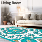 Teal Starburst Floral Mandala Pattern Rug