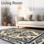 Classic Floral Medallion Dark Blue Rug