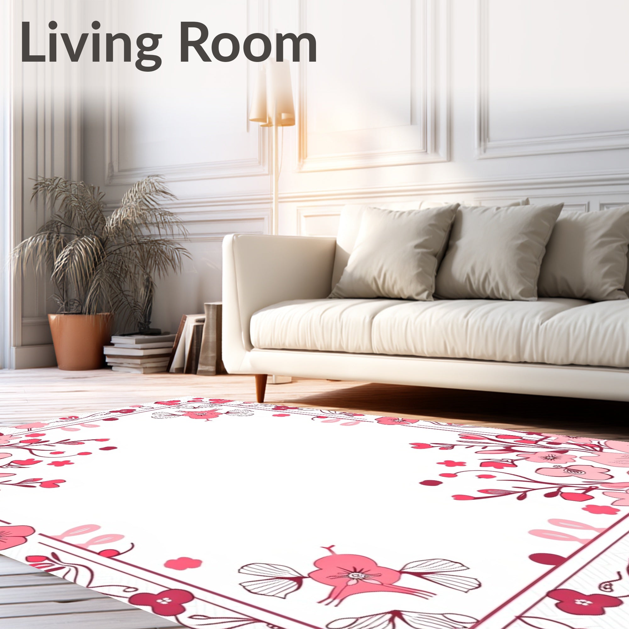 Pink Floral Border Design Rug