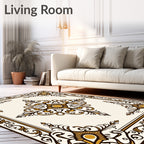 Cream and Gold Ornate Scroll Pattern Rug