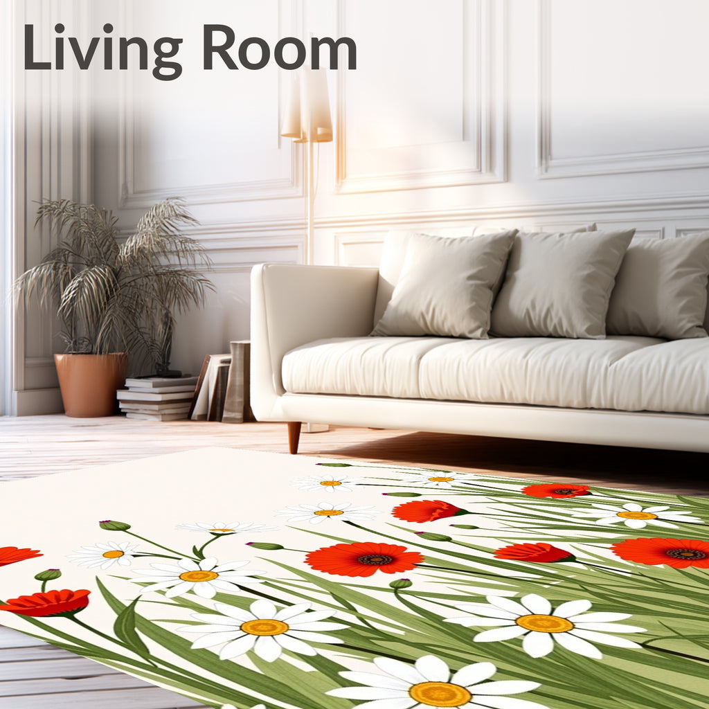 Wildflower Meadow Red Daisy Design Rug