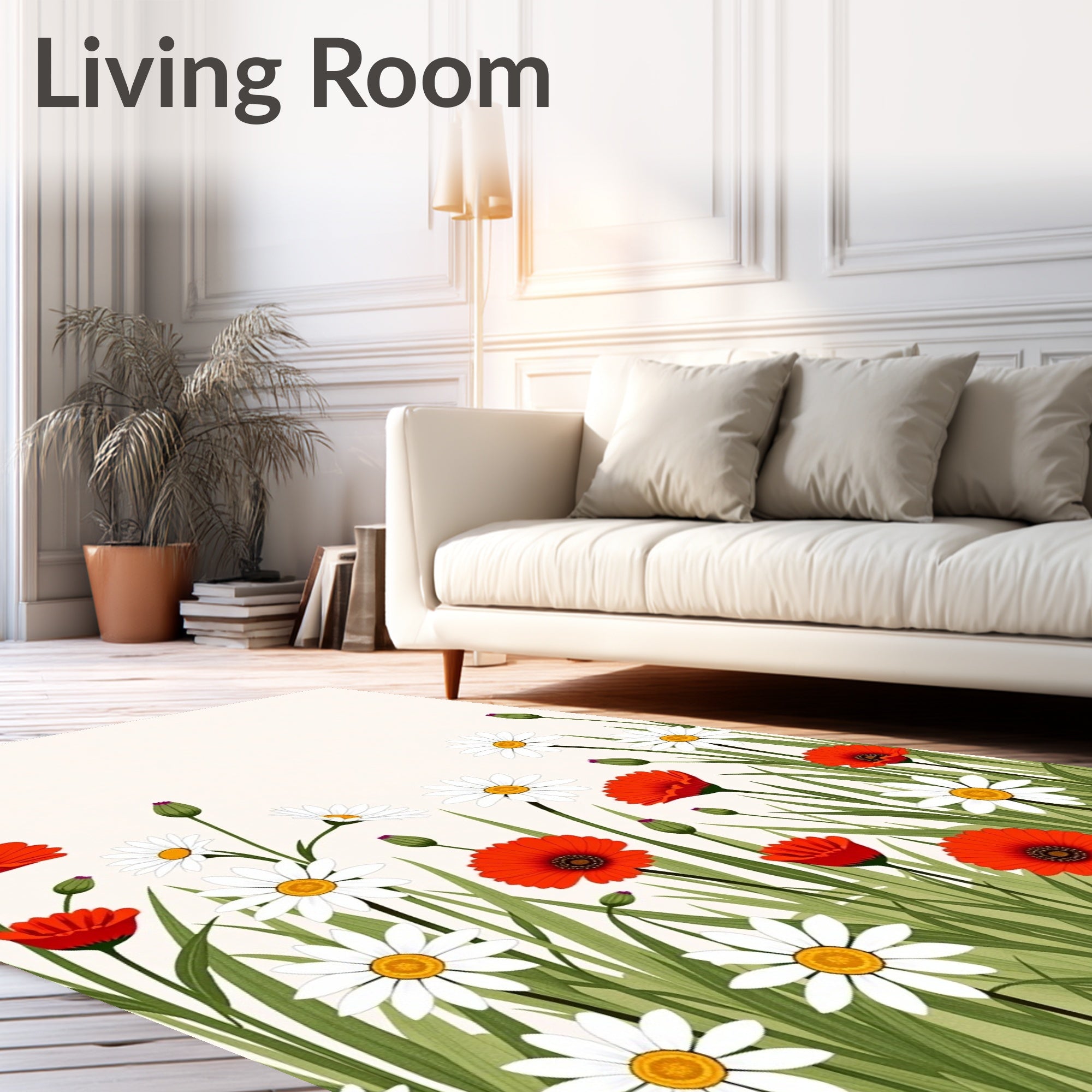 Wildflower Meadow Red Daisy Design Rug