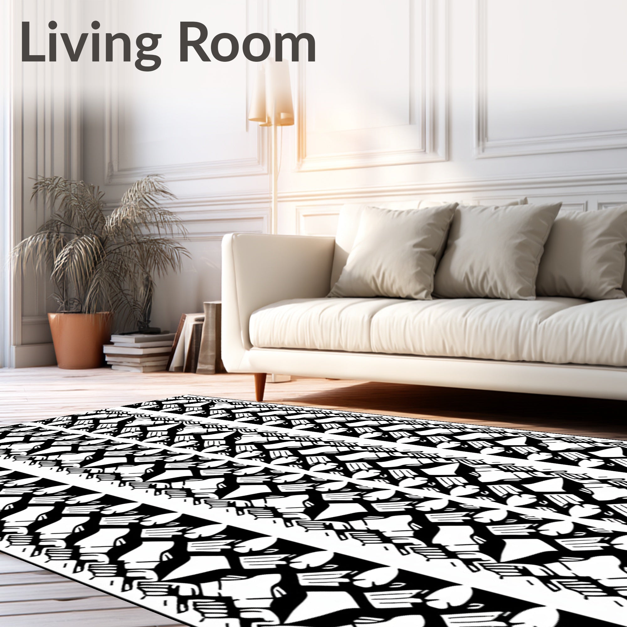 Black White Interlocking Abstract Pattern Rug