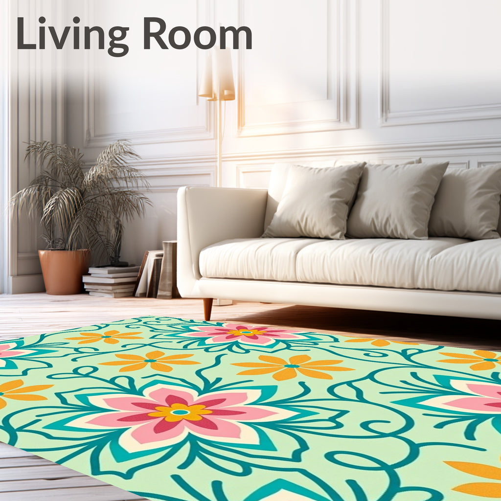 Retro Floral Swirls Pattern Rug