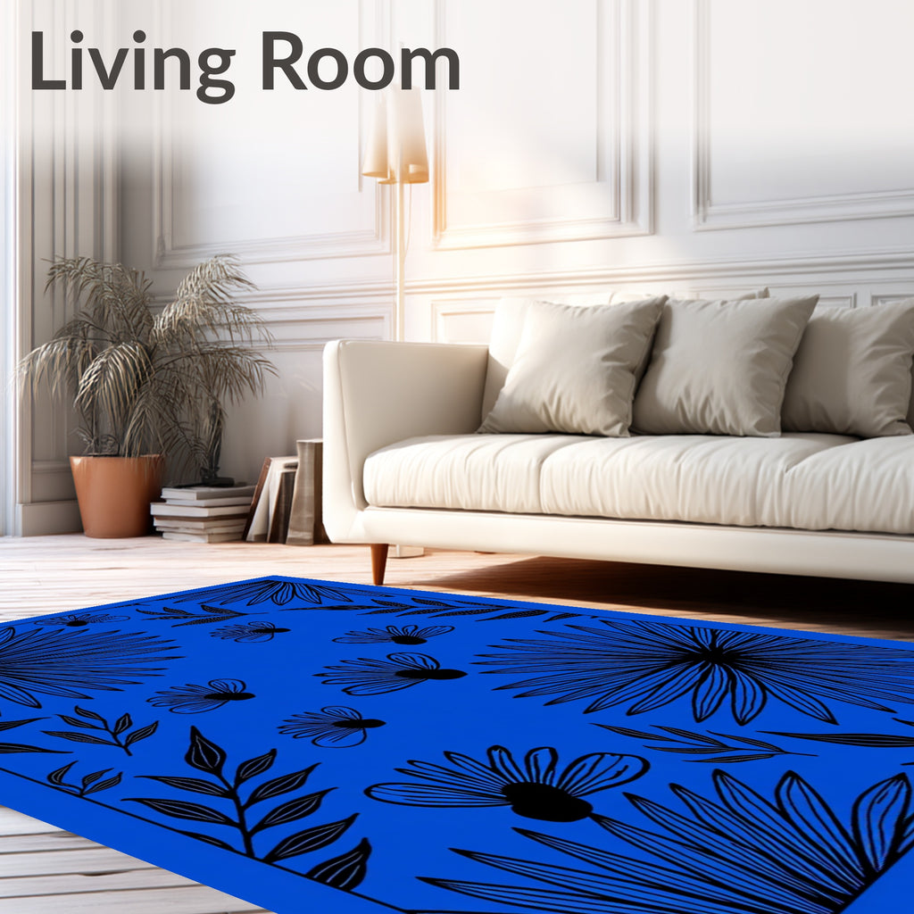 Bold Black Floral Vine Pattern Rug