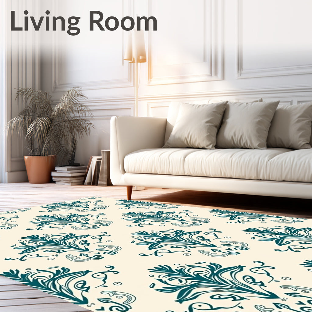 Damask Teal Vintage Floral Pattern Rug