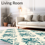 Damask Teal Vintage Floral Pattern Rug