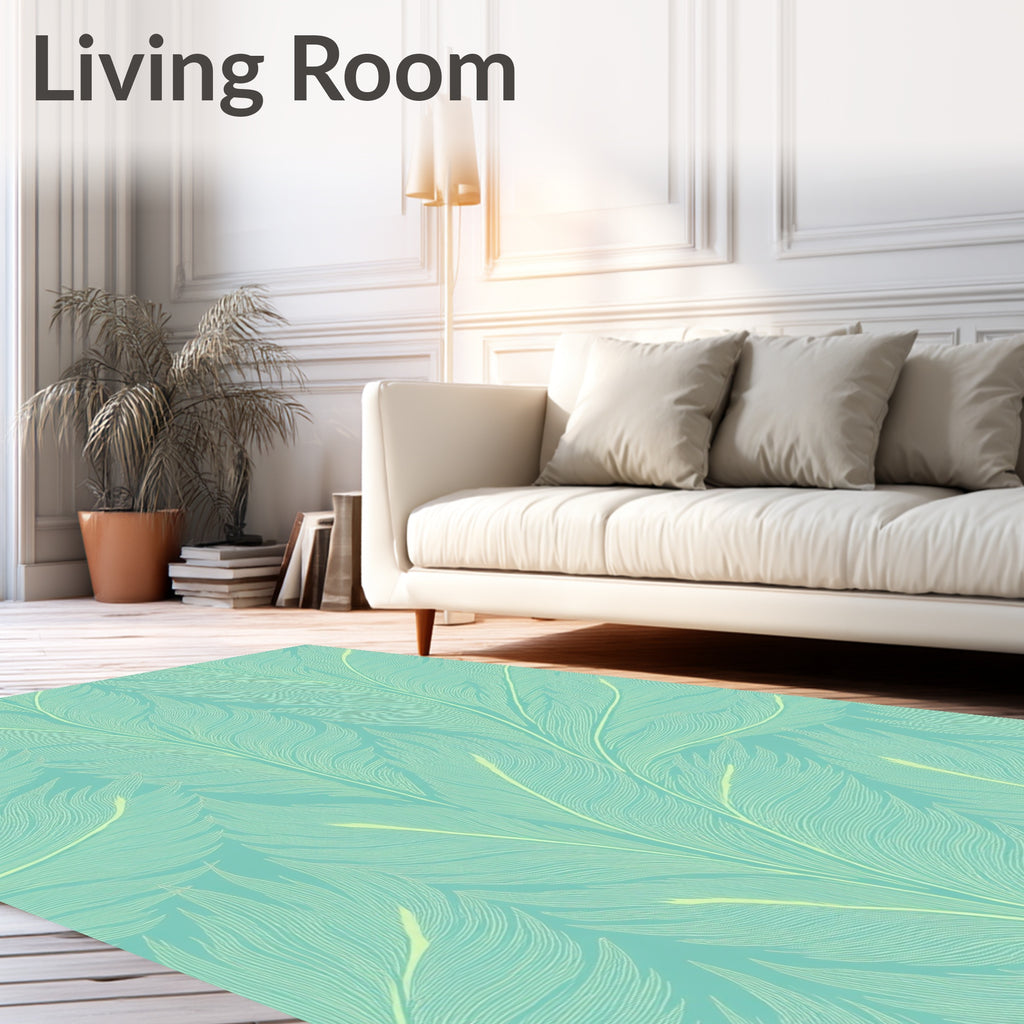 Aqua Feather Pattern Graphic Rug