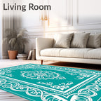 Teal White Intertwined Floral Medallion Rug