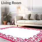 Elegant Swirl Floral Red Border Design Rug