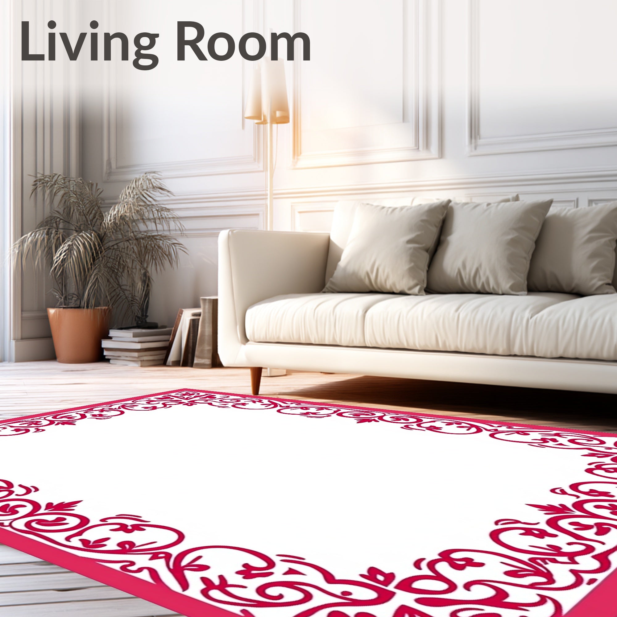 Elegant Swirl Floral Red Border Design Rug
