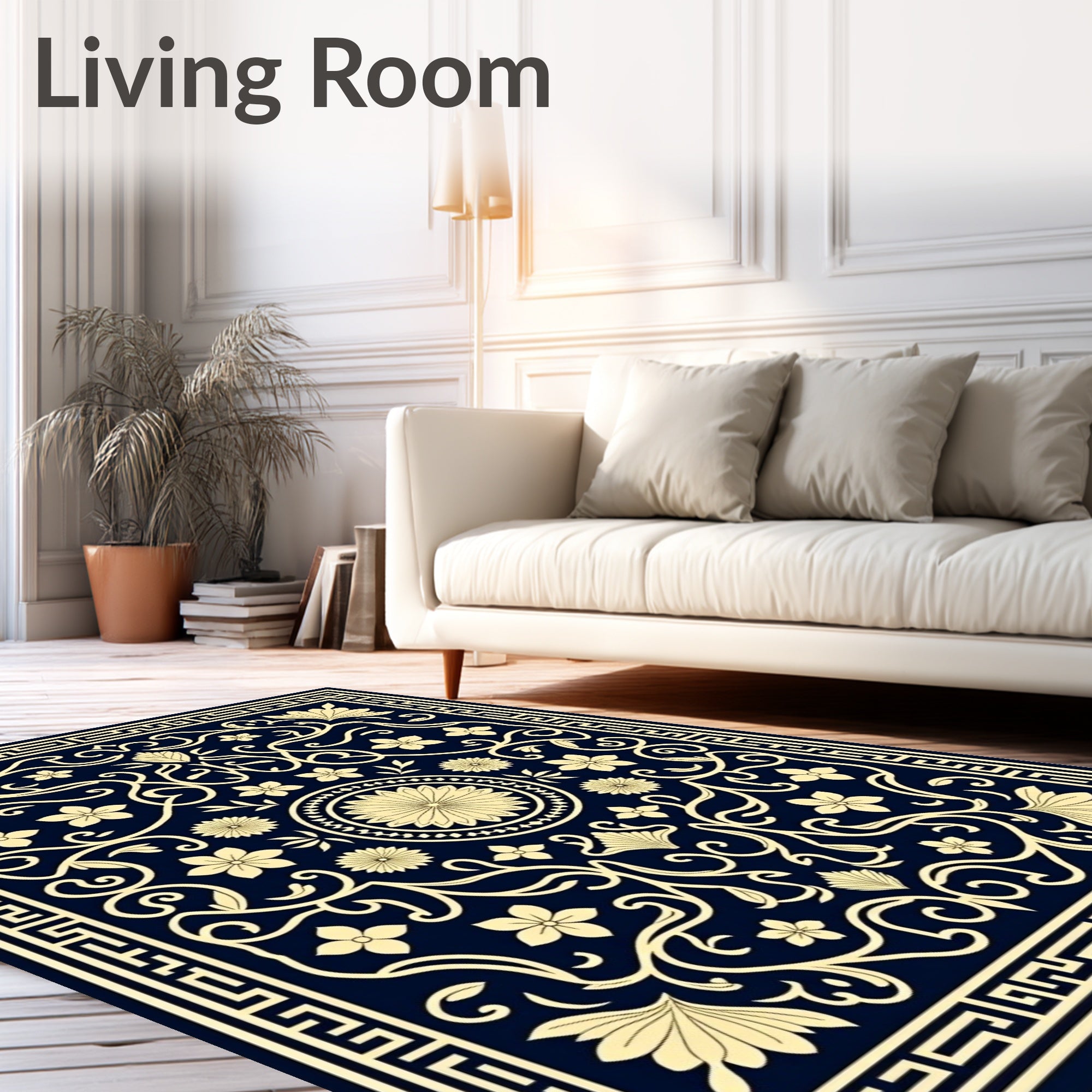 Classic Floral Scroll Border Design Rug