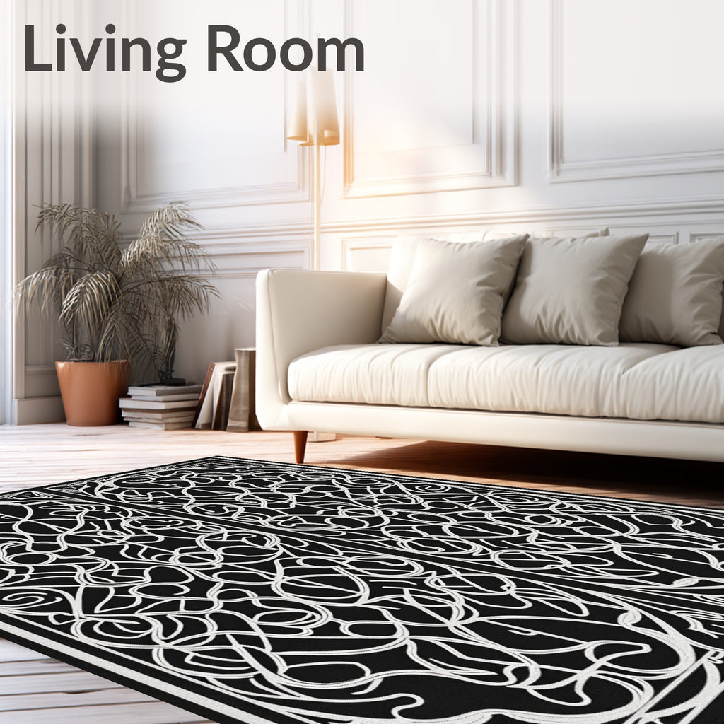 Intricate Swirl Black White Design Rug