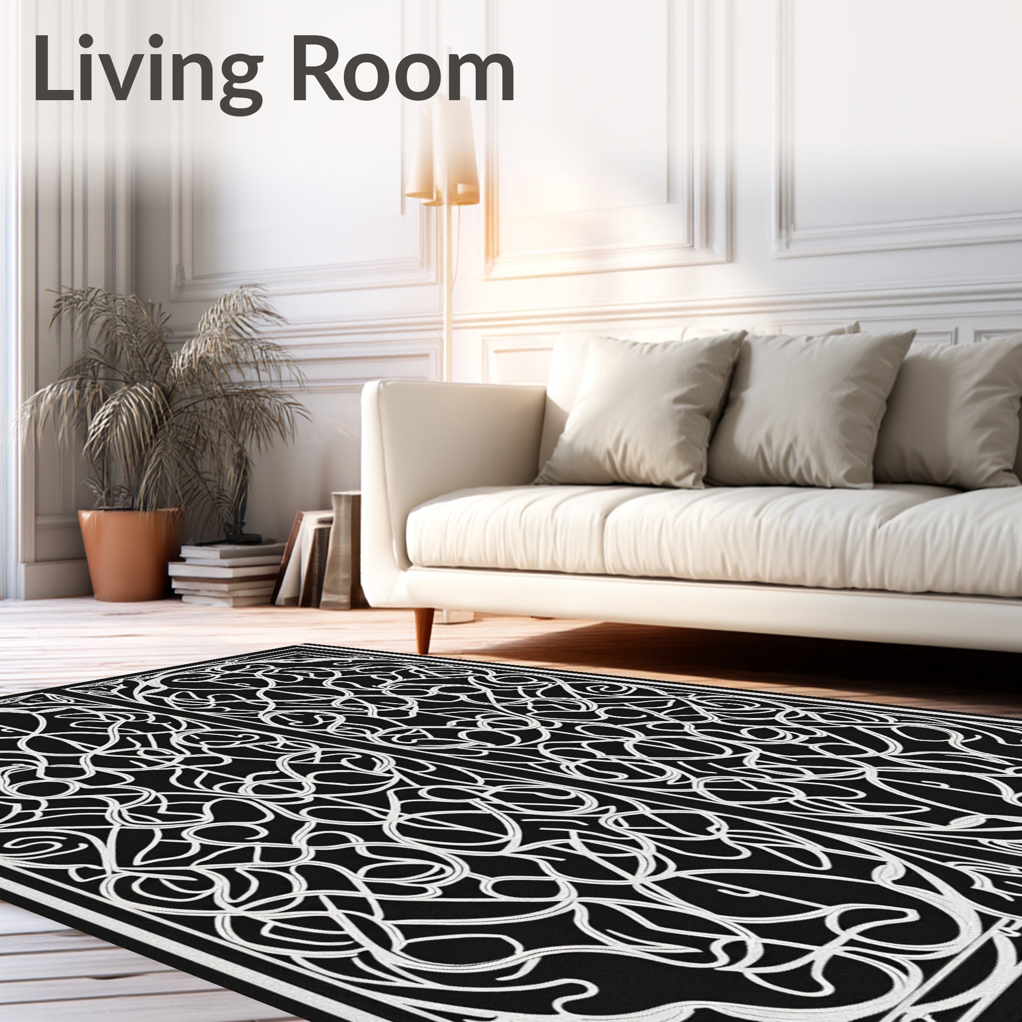 Intricate Swirl Black White Design Rug