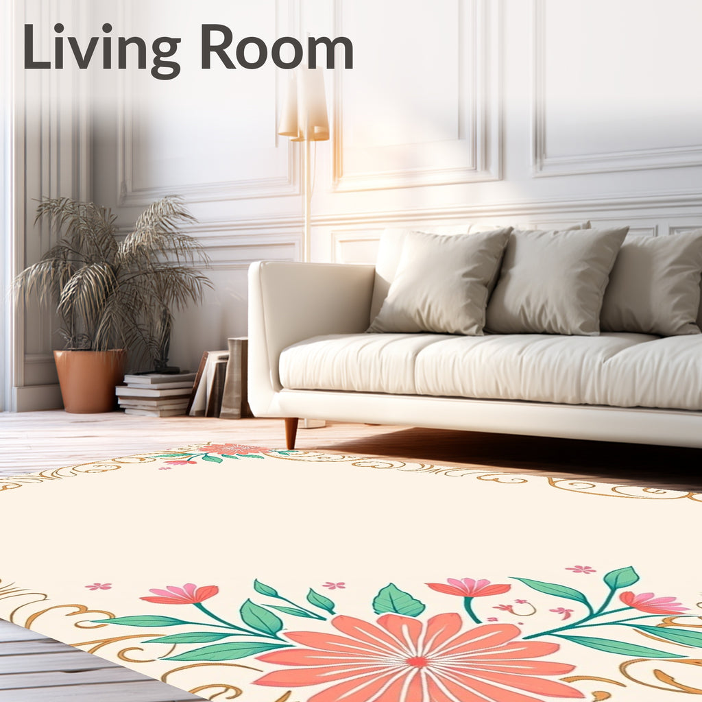 Floral Scrollwork Inspired Vintage Design Rug