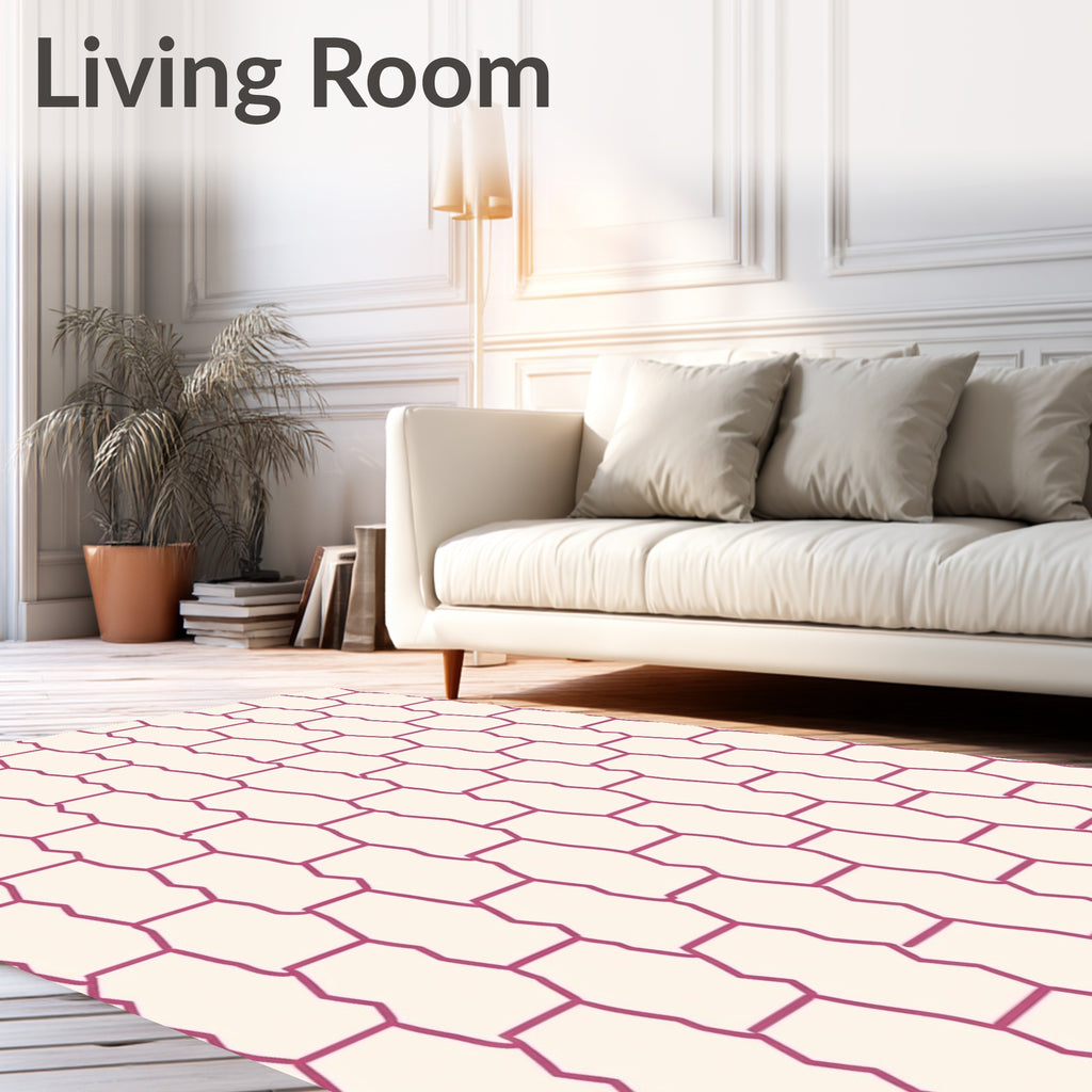 Cracked Hexagonal Pink Geometric Pattern Rug