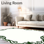 Elegant Green Swirl Floral Border Rug