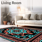 Bold Teal Coral Mandala Pattern Rug