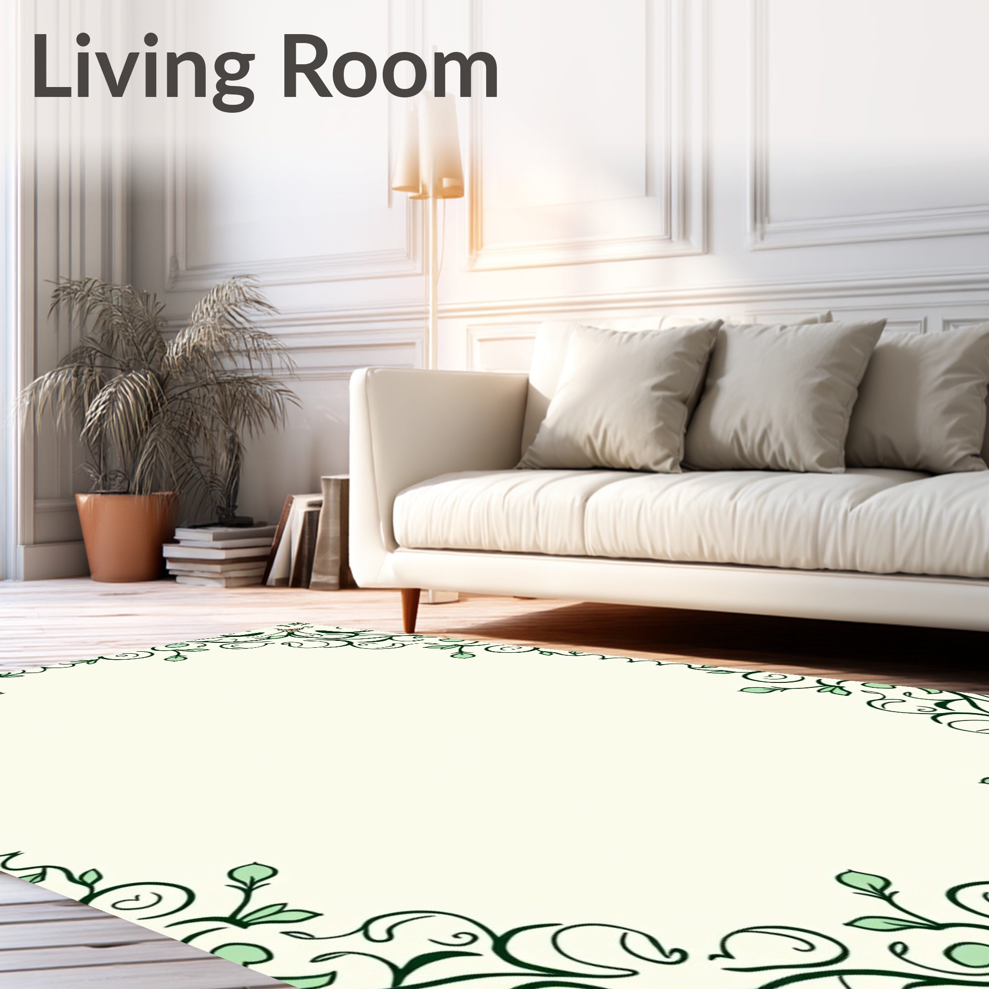 Elegant Green Floral Scrollwork Design Rug
