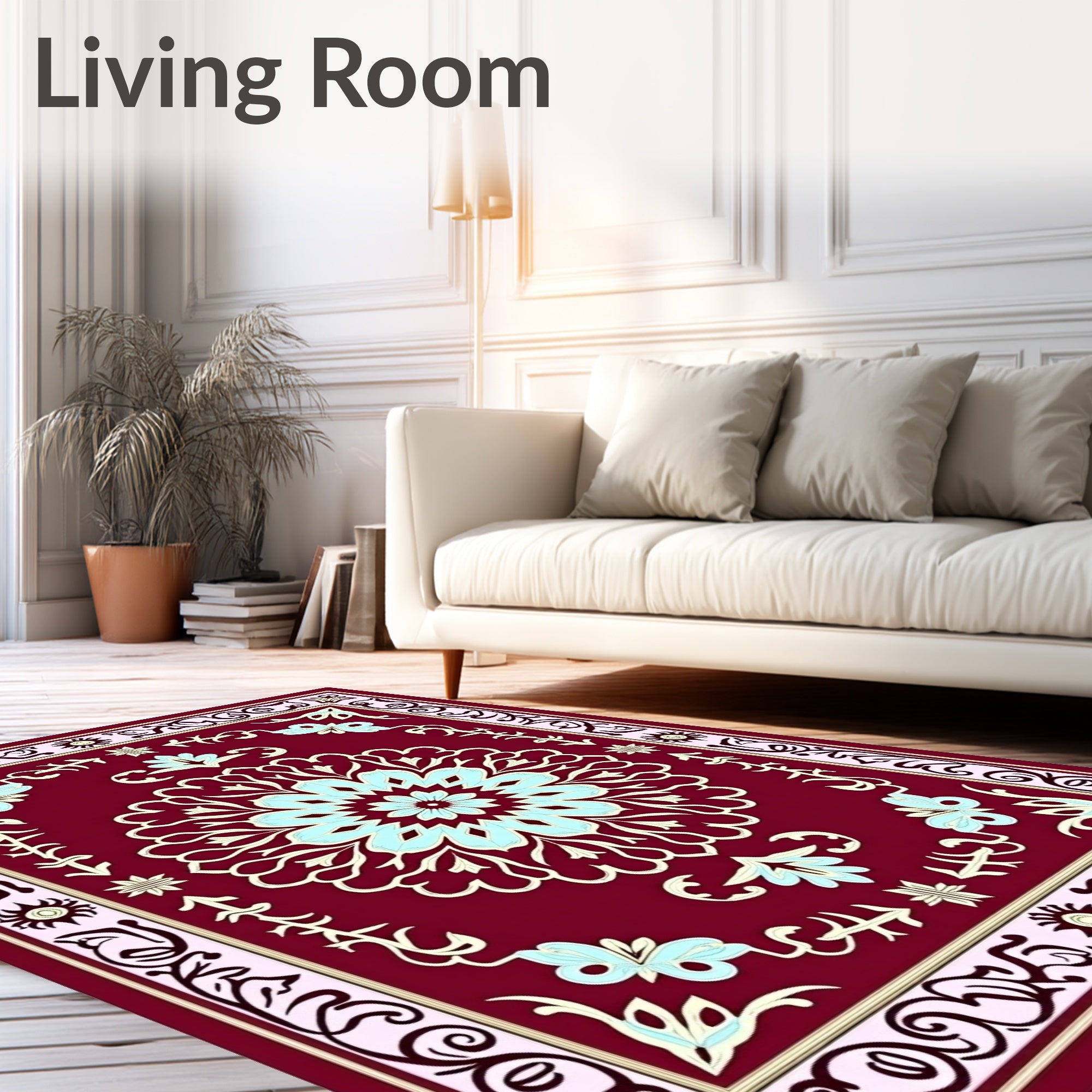Ornate Floral Mandala Crimson Rug