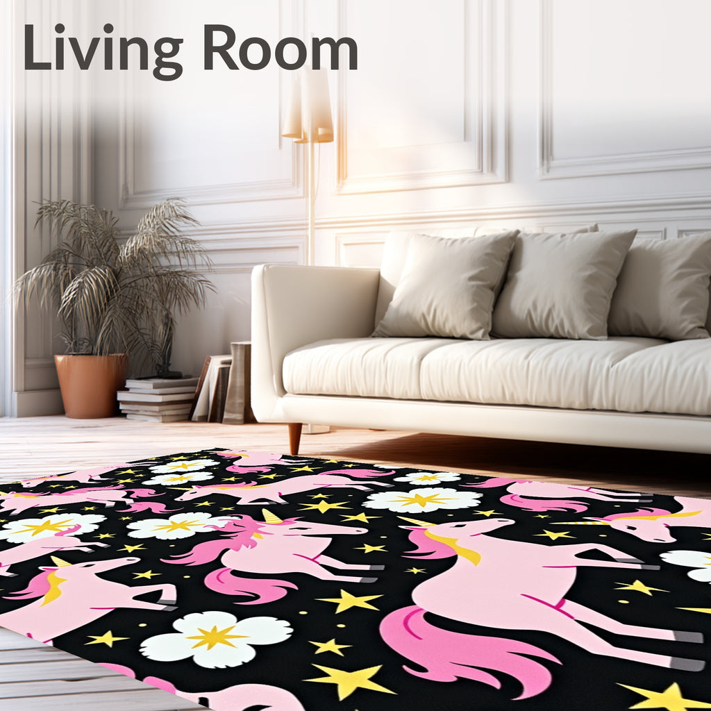 Pink Unicorns Stars Pattern Rug