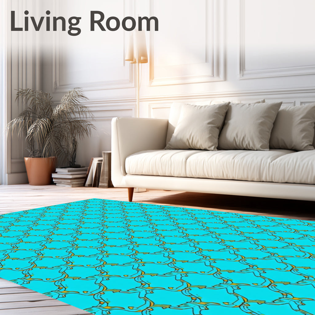 Aqua Gold Interlocking Geometric Rug