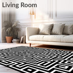 Black White Geometric Maze Pattern Rug
