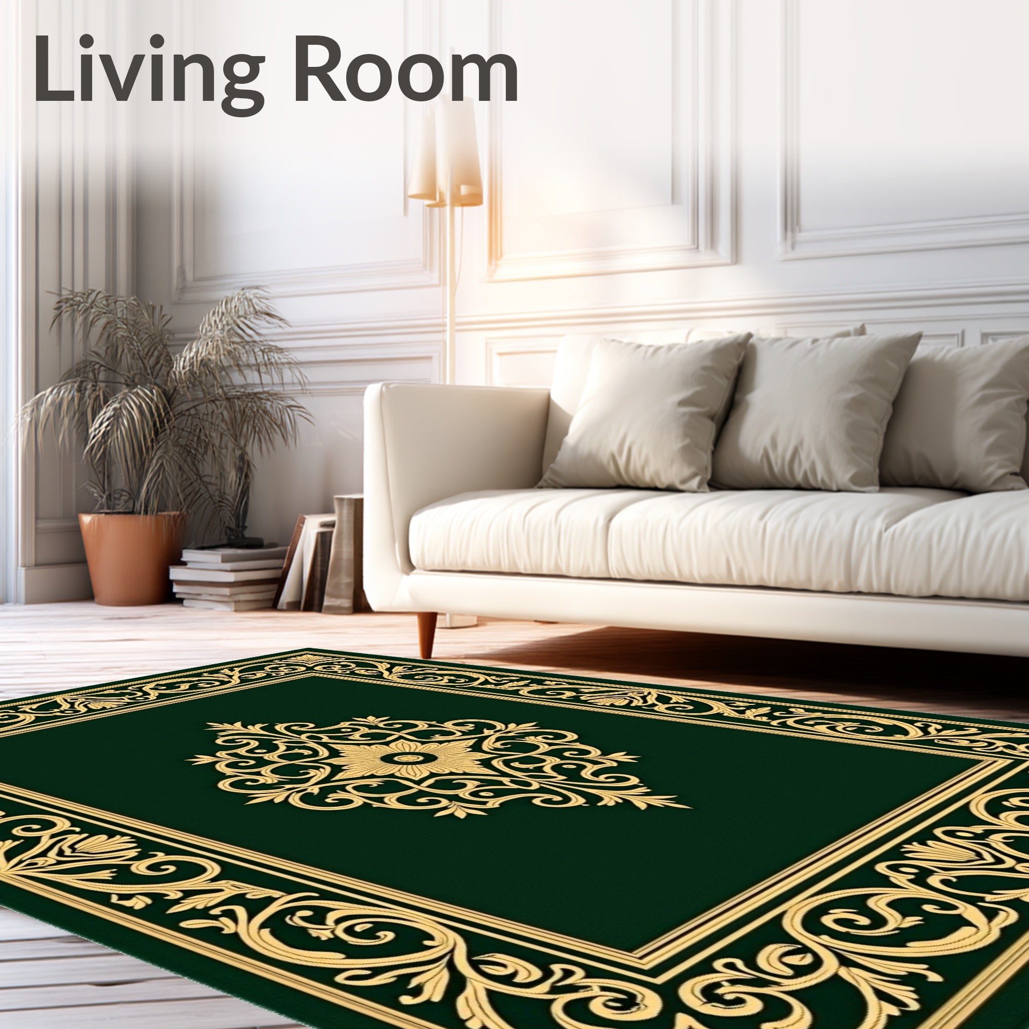 Ornate Floral Medallion Square Frame Design Rug