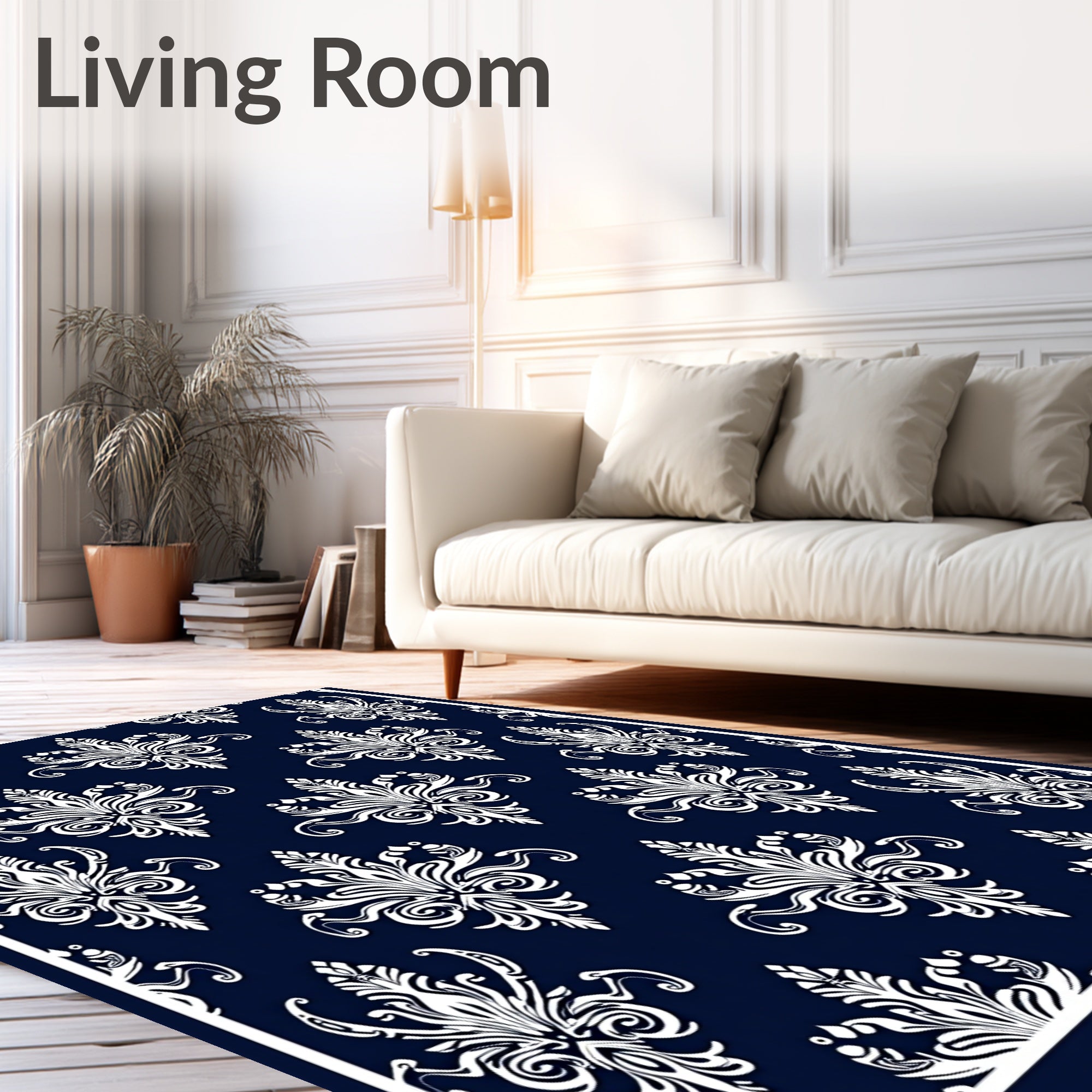 Classic Damask Floral Pattern Rug
