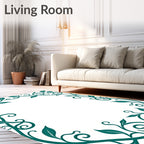 Teal Vine and Swirl Floral Pattern Rug