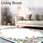 Art Nouveau Floral Golden Blue Border Rug