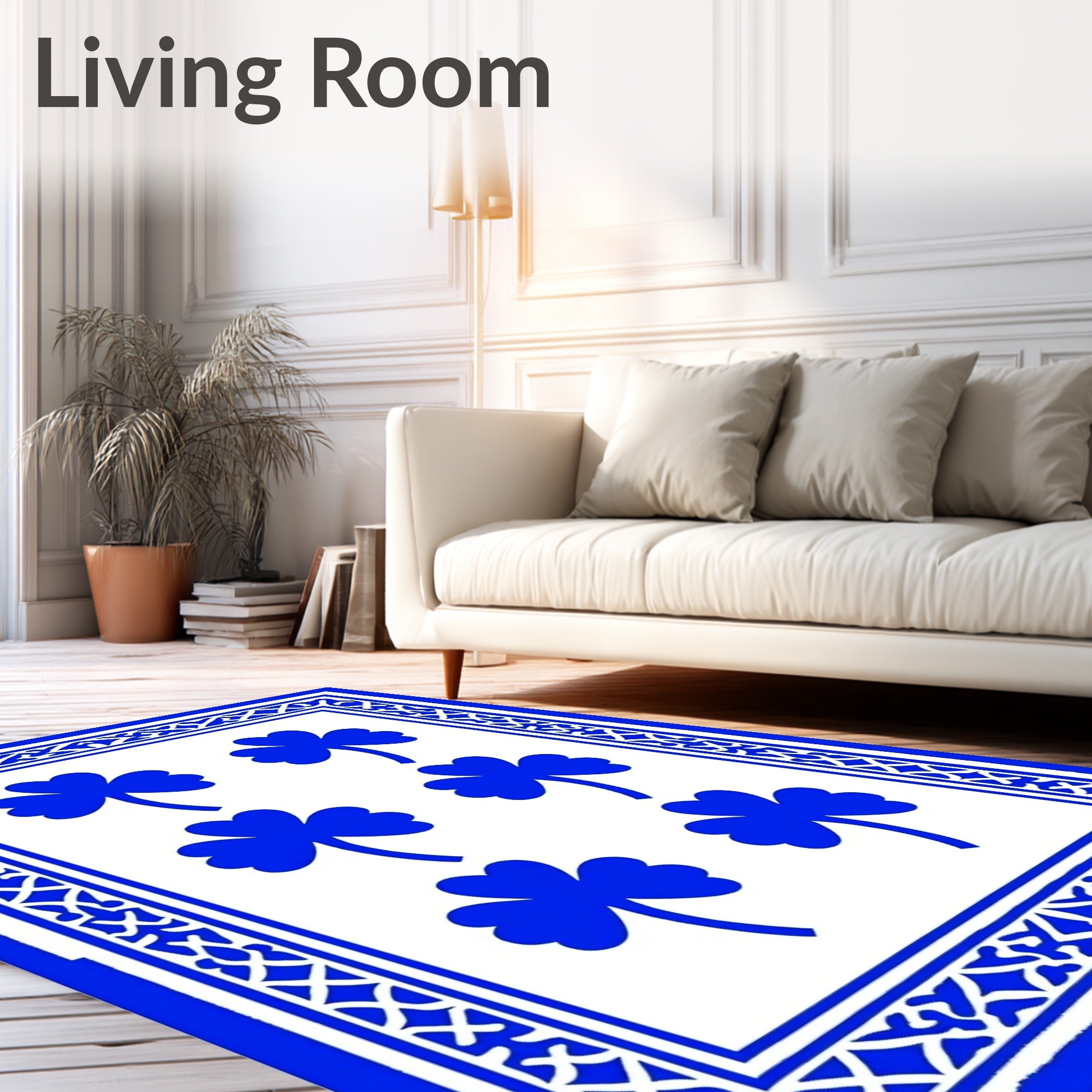 Bold Blue Clover Patterned Rug