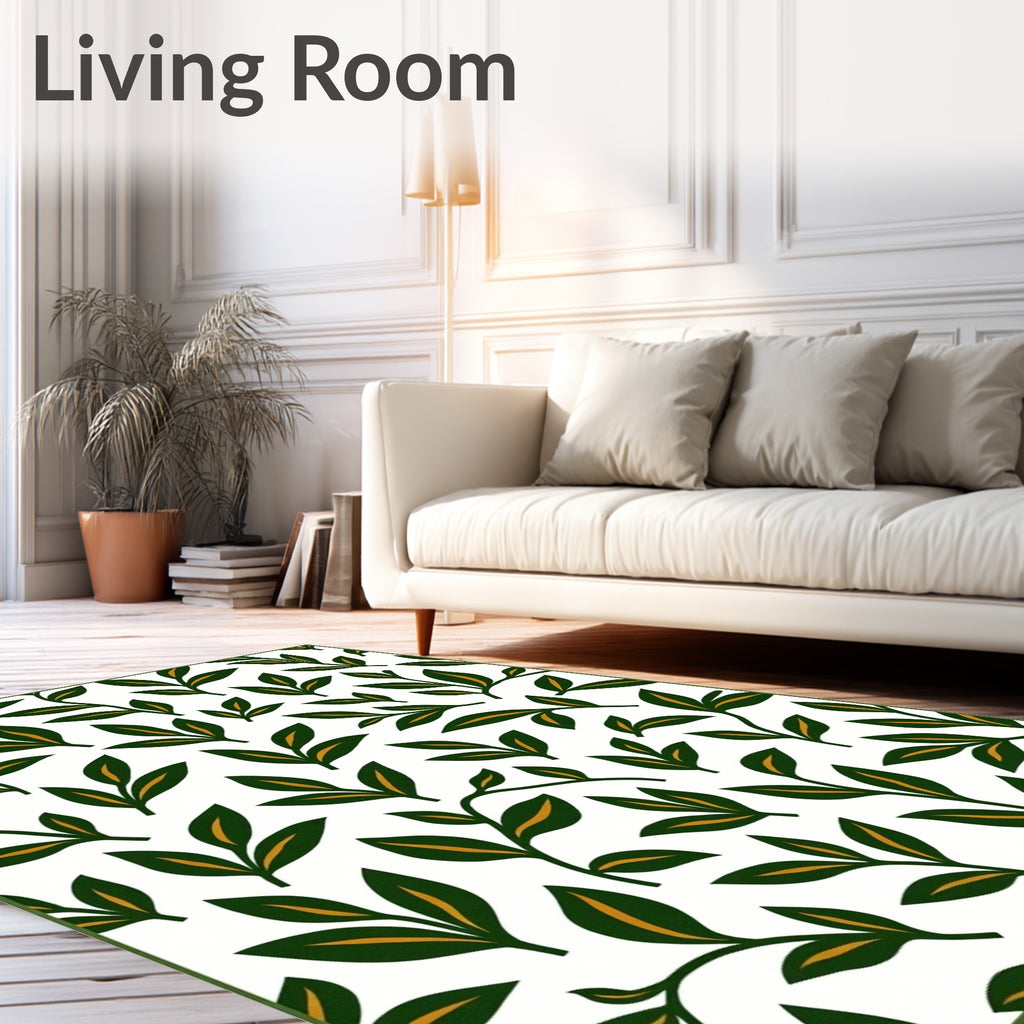 Green Leafy Branch Patterned Rug