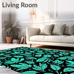 Aqua Leaf Patterned Abstract Design Rug