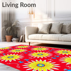 Bold Yellow Sunburst Flower Pattern Rug