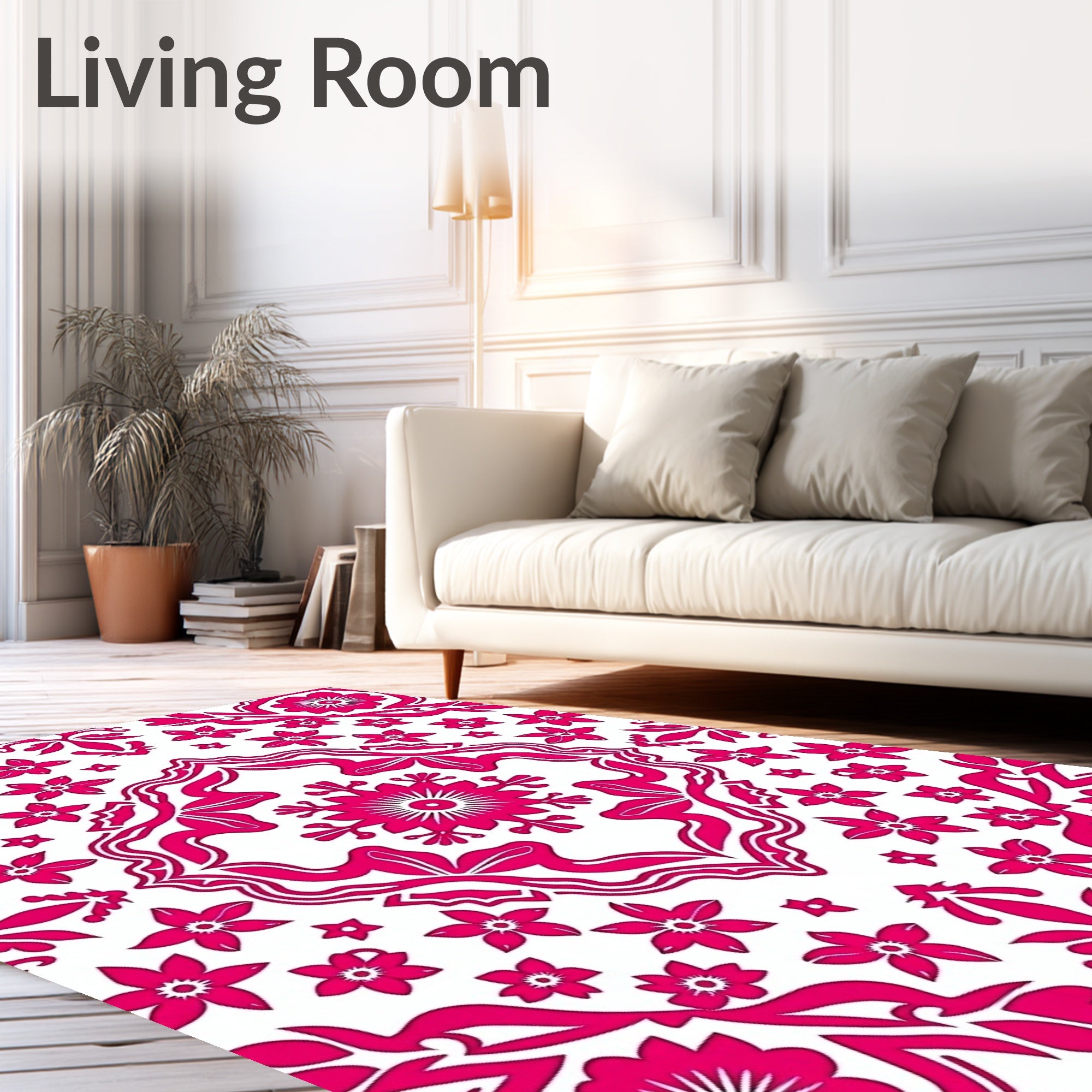 Bold Pink Floral Medallion Design Rug
