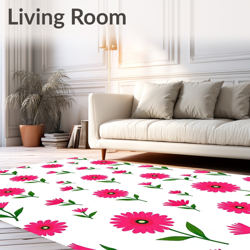 Bright Pink Daisy Pattern Rug