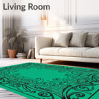 Art Nouveau Black Green Floral Design Rug