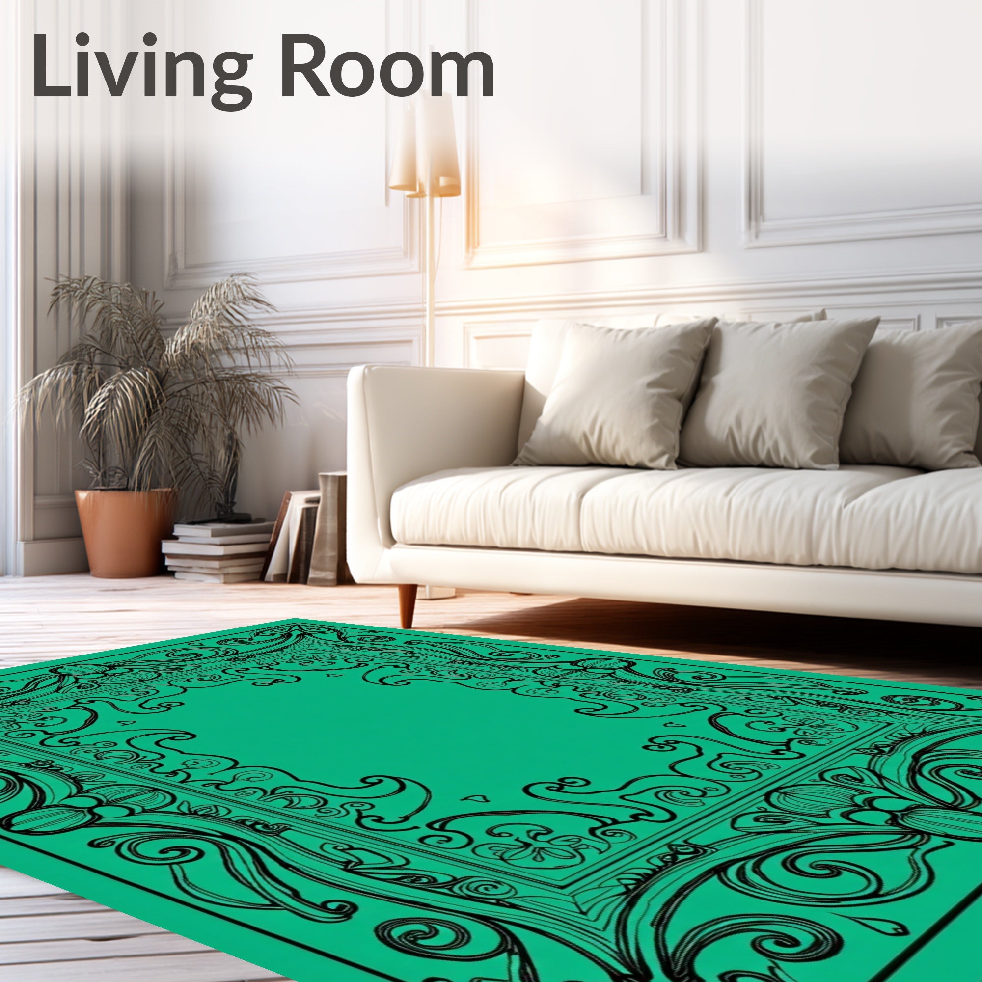 Art Nouveau Black Green Floral Design Rug