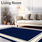 Classic Navy Cream Geometric Border Rug