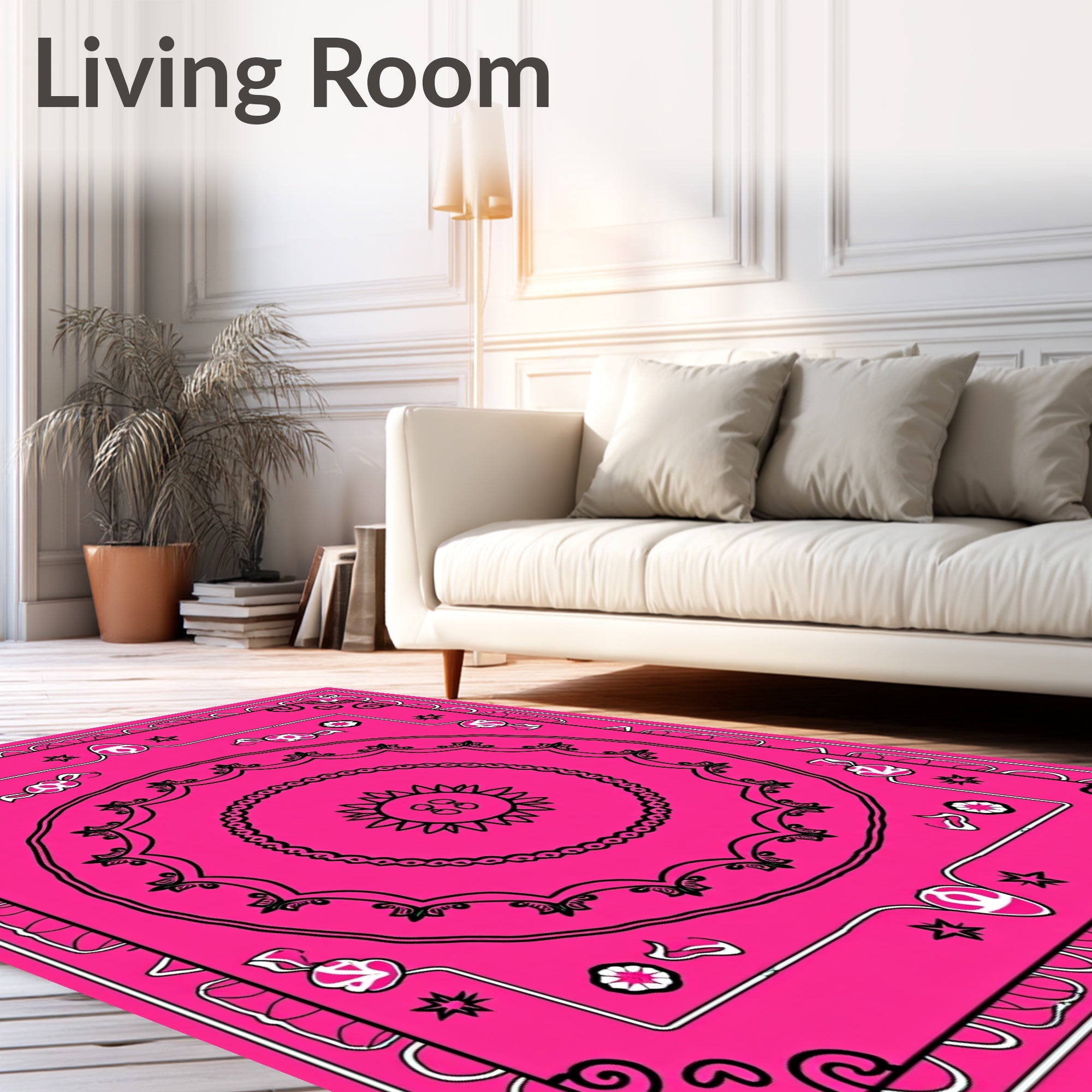 Bold Pink Sunburst Mandala Design Rug