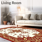 Ornate Red Gold Medallion Pattern Rug