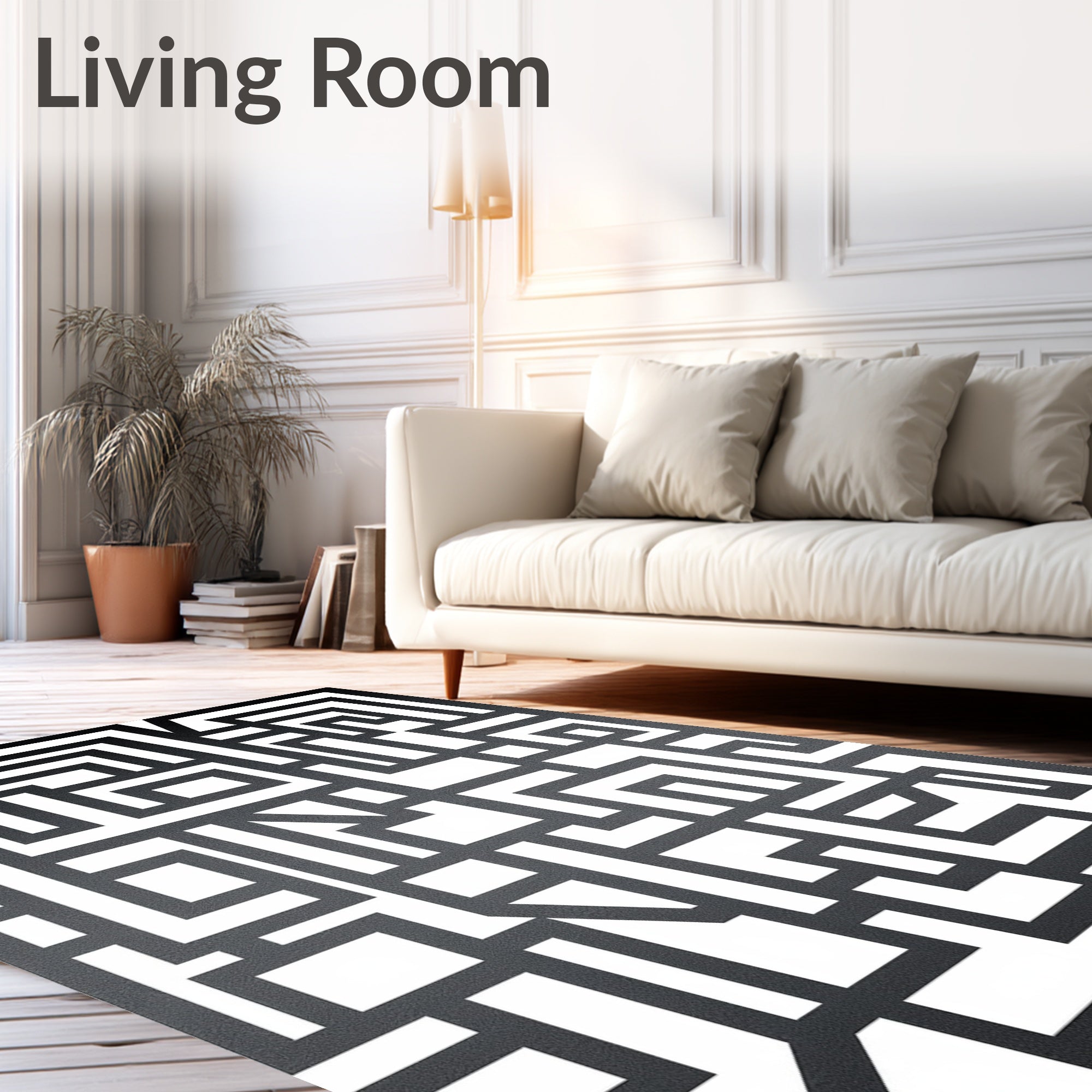 Monochromatic Abstract Geometric Tangle Pattern Rug