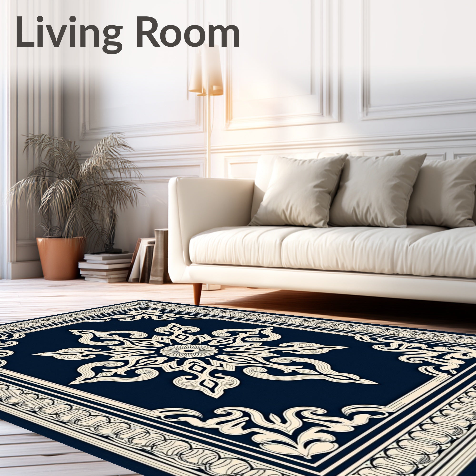 Intricate Floral Medallion Navy Rug